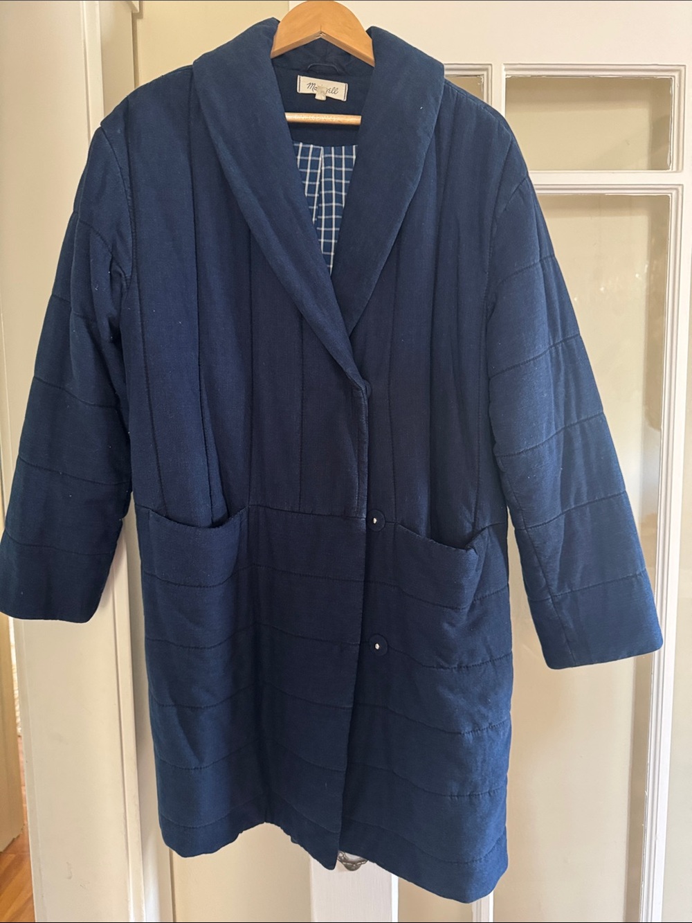 The Navy Quilted Shawl-Collar Pea Coat